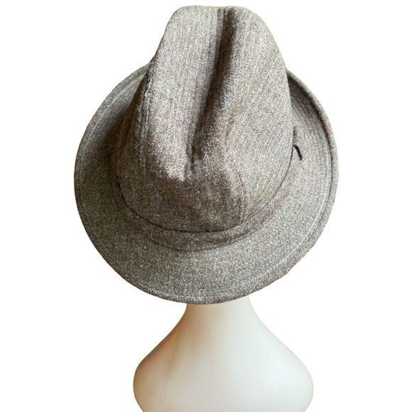 Vintage 70’s Sears Gray Wool Poly Tweed Fedora Hat Unisex Medium 7 - 7 1/8 - Picture 5 of 10